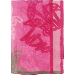 MCM Womens Pink Allover Logo Print Silk Wool Large Scarf Shawl MEF9AMM09QP001
