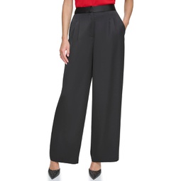 DKNY Pleated Wide Leg Satin Trousers