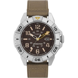Timex Mens Expedition North Ridge 43mm Watch - Tan Strap Brown Dial Silver-Tone Case