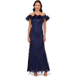 Womens Adrianna Papell Floral Ruffle Gown