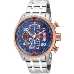 Invicta Mens 48Mm Aviator Quartz Chronograph Bracelet Watch W/ 8-Slot Dive Case Blue/Rosetone Mens