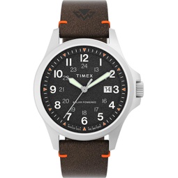Timex Mens Expedition North Field Solar 41mm Watch - Brown Strap Black Dial Stainless Steel Case
