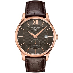 Tissot Mens Tradition Automatic Small Second 316L Stainless Steel case with Rose Gold PVD Coating Automatic Watch, Brown, Leather, 20 (T0634283606800)
