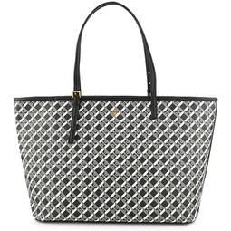 Tory Burch 143364 Geo Logo Black/Grey/White With Gold Hardware Womens Large Top Zip Tote Bag