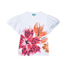 Kenzo Kids Short Sleeve T-Shirt w/ Ruffles Sleeves, Flowers Print (Little Kids/Big Kids)