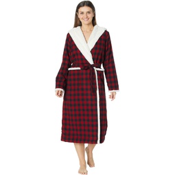 LLBean Petite Scotch Plaid Flannel Sherpa Lined Long Robe
