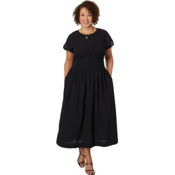 Womens Madewell Plus Smocked-Waist Midi Dress in Stripe Seersucker