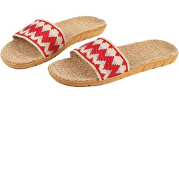 WDIRARA Chevron Pattern Boho Open Toe Sandals Beach Slip On Flat Sandals Slippers