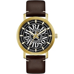 Harley-Davidson Mens Iconic Fat Boy Gold-Tone Stainless Steel Watch 77A100