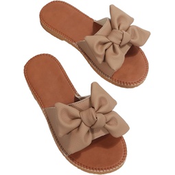 Verdusa Womens Open Toe Flat Sandals Bow Knot Slides Leather Summer Slippers