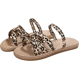 Verdusa Womens Leopard Criss Cross Strap Flat Sandals Open Toe Summer Slides