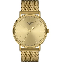 Tissot Mens Everytime Gent 316L Stainless Steel case with Yellow Gold PVD Coating Quartz Watch, Yellow, Stainless Steel, 20 (T1434103302100)