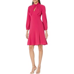 Maggy London Midi Dress with Blouson Sleeves and Front Tie