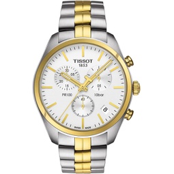 Tissot mens Tissot PR 100 Chronograph 316L stainless steel case with yellow gold PVD coating Quartz Watch, Grey, Stainless steel, 20 (T1014172203100)