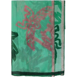 MCM Womens Green Allover Logo Print Silk Wool Large Scarf Shawl MEF9AMM09G7001