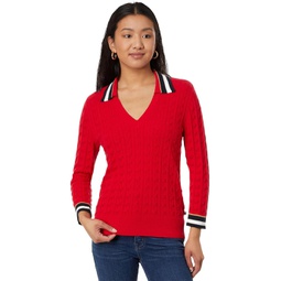 Womens Tommy Hilfiger Cable Johnny Collar Sweater