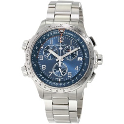 Hamilton Watch Khaki Aviation X-Wind GMT Swiss Chronograph Quartz Watch 46mm Case, Blue Dial, Silver Stainless Steel Bracelet (Model: H77922141)
