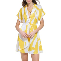 Womens DKNY Short Sleeve Printed Collared Midi Dress