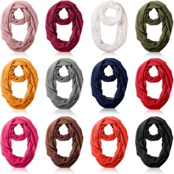 Handepo 12 Pcs Women Soft Lightweight Infinity Scarf, Solid Color Circle Loop Scarf Neck Scarf for Women Girls, 12 Colors