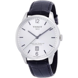 Tissot Mens Chemin Des Tourelles Stainless Steel Swiss-Automatic Watch with Leather Strap, Black, 20 (Model: T0994071603700)