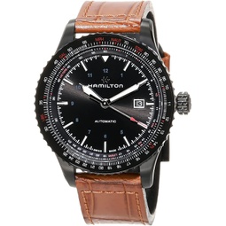 Hamilton Watch Khaki Aviation Converter Swiss Automatic Watch 42mm Case, Black Dial, Brown Leather Strap (Model: H76625530)