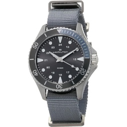 Hamilton Watch Khaki Navy Scuba Quartz Watch for Men Swiss Made 37 mm Grey Dial Stainless Steel Case Waterproof Wristwatch with Grey Textile NATO Band (Model: H82211981)