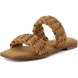 CUSHIONAIRE Womens Vibe braided two band sandal +Memory Foam, Wide Widths Available, Tan 6.5 W