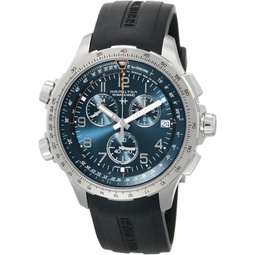 Hamilton Watch Khaki Aviation X-Wind GMT Swiss Chronograph Quartz Watch 46mm Case, Blue Dial, Black Rubber Strap (Model: H77922341)