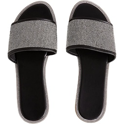WDIRARA Slip On Rhinestone Slide Sandals Open Toe Sandals Summer Shoes