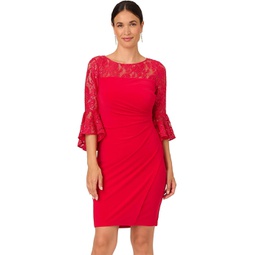 Womens Adrianna Papell Belle Sleeve Stretch Lace and Jersey Cocktail Dress