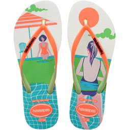 Havaianas Women Slim Style Mix Flip Flops - Spring and Summer Neon Sandals for Women - White/Orange Cyber, 6
