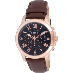 Fossil Mens Grant Quartz Stainless Steel and Leather Chronograph Watch Color: Rose Gold-Tone Brown (Model: FS5068)