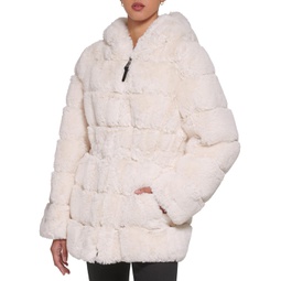 Womens DKNY Zip Front Faux Fur Jacket