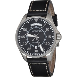 Hamilton Mens Khaki Aviation Swiss Automatic Stainless Steel and Black Leather Casual Watch (Model: H64615735)