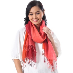 NOVICA Artisan Handmade Cotton Scarves Wrap in Red Pink and Orange Thailand Accessories Solid Hand Woven Travel Delightful Breeze in Red(Pair)