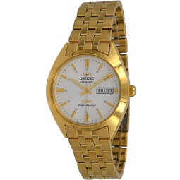 Orient RA-AB0E05S Mens 3 Star Gold Tone Stainless Steel Silver Dial Day Date Automatic Watch