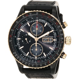 Hamilton Watch Khaki Aviation Converter Swiss Automatic Chronograph Watch 44mm Case, Black Dial, Black Leather Strap (Model: H76736730)
