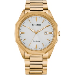 Citizen Mens Eco-Drive Corso 3 Hand Gold Stainless Steel Watch,Silver-White Dial (Model: BM7492-57A)