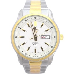 Seiko 5 SNKP14 Mens 2 Tone Stainless Steel White Dial 50M WR Day Date Automatic Watch