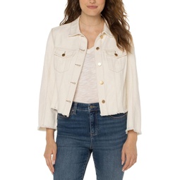 Liverpool Los Angeles Trucker Jacket with Fray Hem and Wide Sleeve