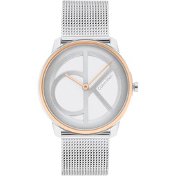 Calvin Klein Unisex Quartz Two Tone Stainless Steel and Mesh Bracelet Watch, Color: Silver (Model: 25200033)