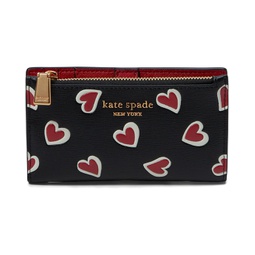 Kate Spade New York Morgan Stencil Hearts Embossed Printed Saffiano Leather Small Slim Bifold Wallet