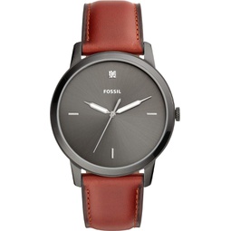 Fossil Men Minimalist Carbon Series Stainless Steel and Leather Diamond Accent Dress Quartz Watch