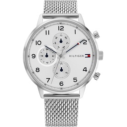 Tommy Hilfiger Mens Multifunction Stainless Steel and Mesh Bracelet Watch, Color: White (Model: 1791988)
