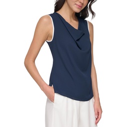 DKNY Sleeveless Cowl Neck Blouse with Tipping