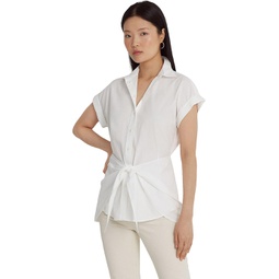 Womens LAUREN Ralph Lauren Tie Front Cotton Broadcloth Shirt