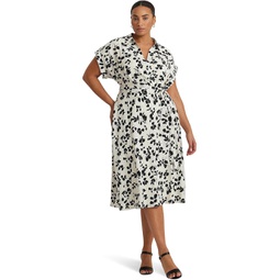 LAUREN Ralph Lauren Plus-Size Leaf-Print Belted Crepe Dress