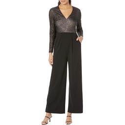 Calvin Klein Sequin Bodice Jumpsuit with Long Sleeves