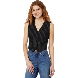 Womens Madewell Wool Button-Front Vest in Pinstripe