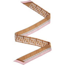 FENDI Logo Print Pink and Beige Womens Wrappy Sillk Scarf FXT011